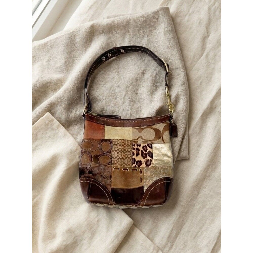 Vintage Coach Animal Print Patchwork Suede, Leather, Canvas & Velvet Hobo Bag